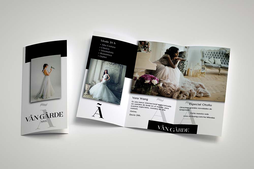Tríptico de preimpresión para papelería corporativa Van Garde — diseño gráfico por John Vicent