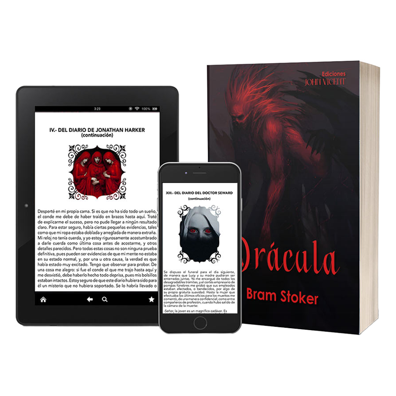 Mockup de la maquetación editorial de Drácula en formato e-book, diseño de John Vicent